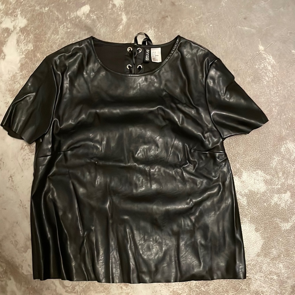 Fake Leather T-Shirt With Corset Backing